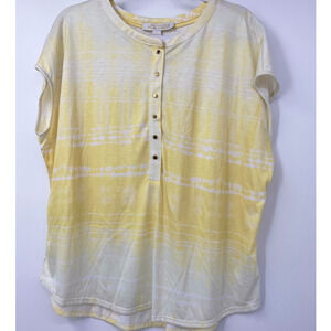 Life Worx by Gloria Vanderbilt Women Yellow Short Sleeve Striped Shirt NEW Med